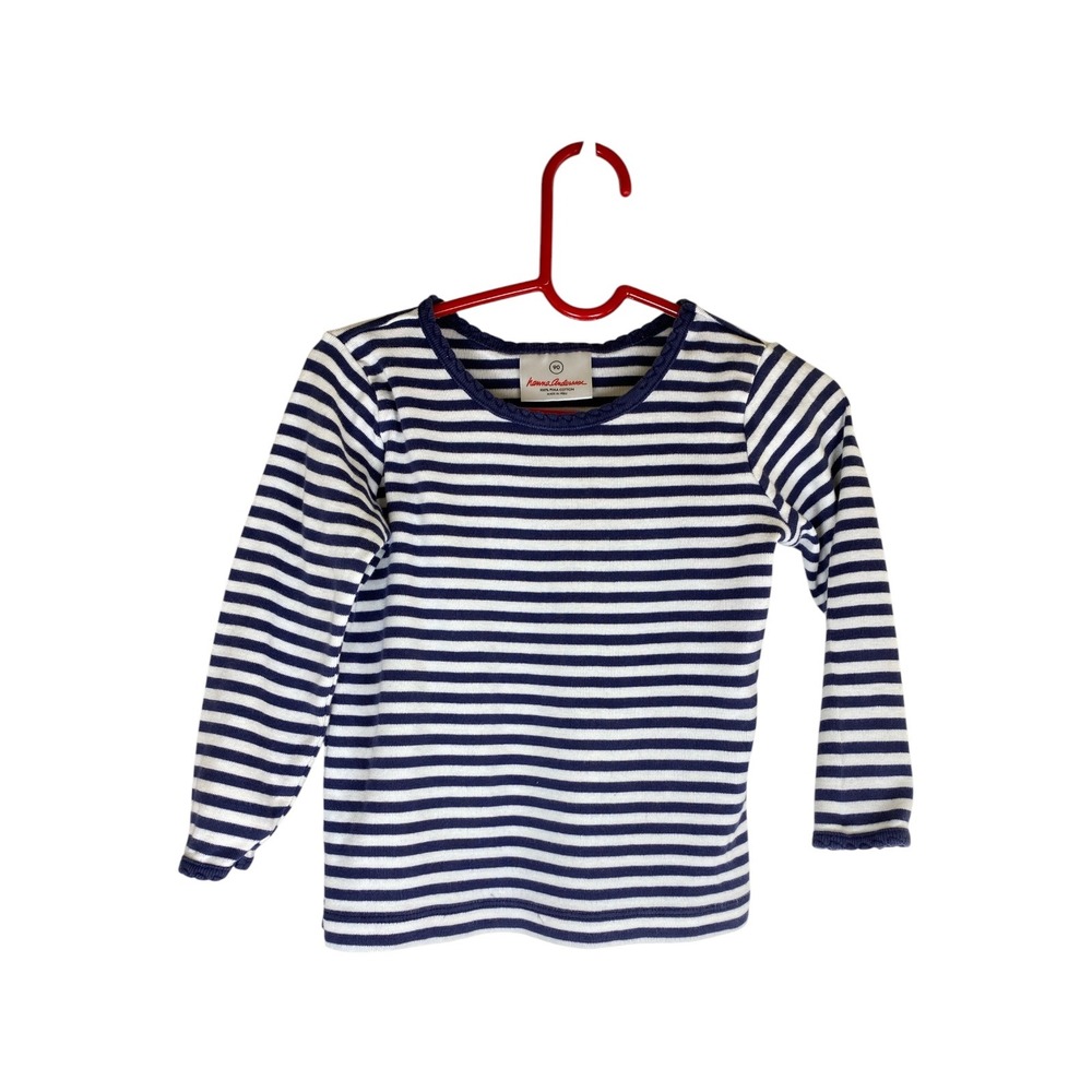 Hanna Andersson Striped Top Kids 3T Navy Blue Good Pima Cotton Picot Trim